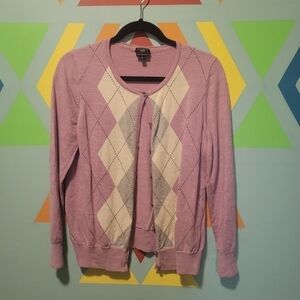 Talbots Women's Lavender, Gray & White Argyle Pattern Wool Sweater Size LargeP